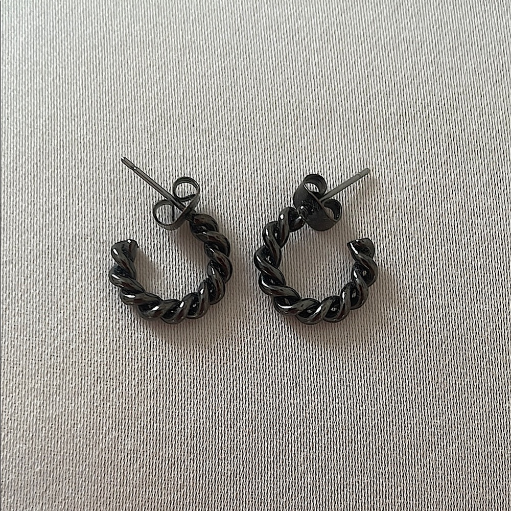 Black Twisted Semi-Hoop Earrings